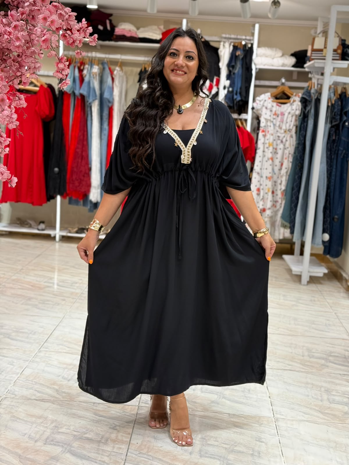 WhatsApp Image 2026-08-10 at 10.33.21 PM (2) Long Dress Featuring a Drawstring Waist Seashell Accessories - Image 1